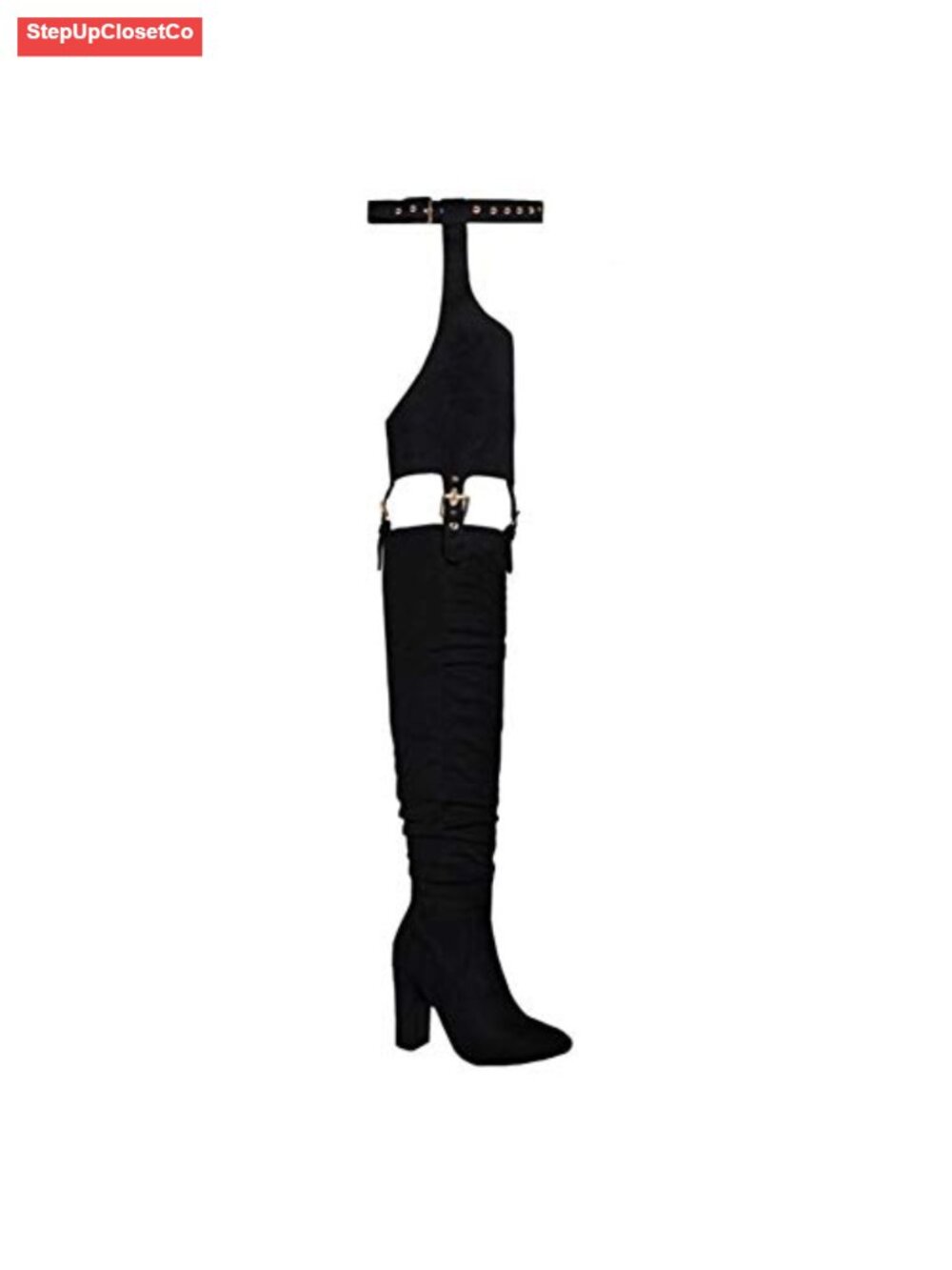 Over the Knee Thigh High Boots Faux Suede Chunky Heel Pointed Toe